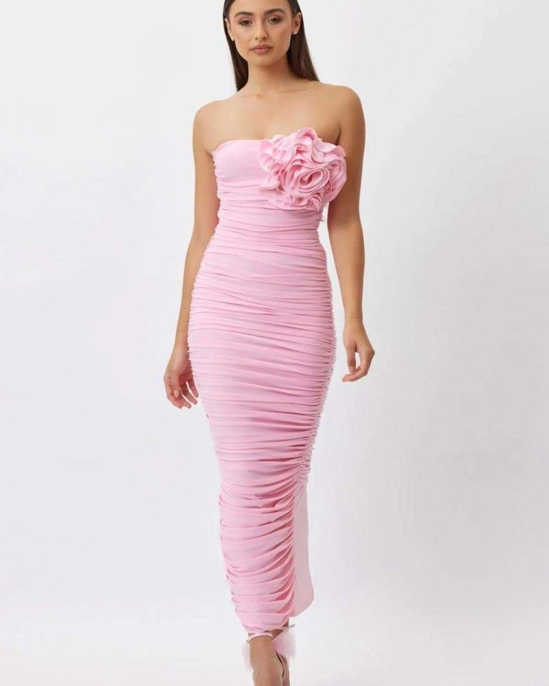 Tina Çiçek Straplez Midi Elbise