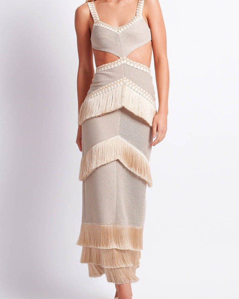 Valentina Kesik Püsküllü Örgü Maxi Elbise