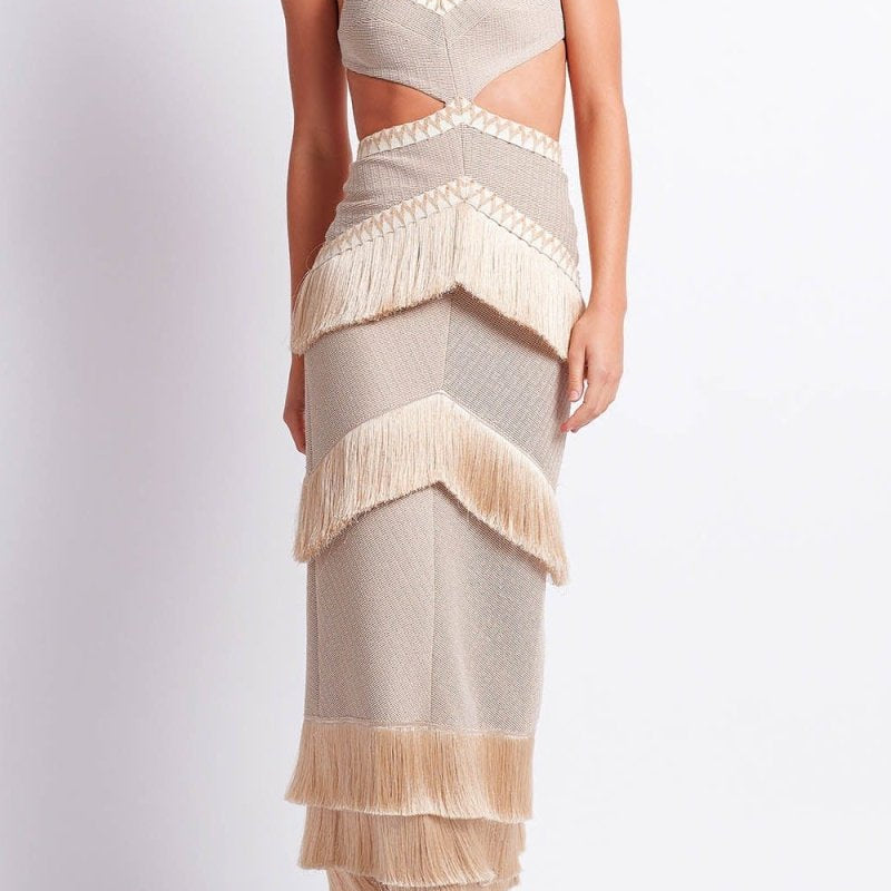 Valentina Kesik Püsküllü Örgü Maxi Elbise