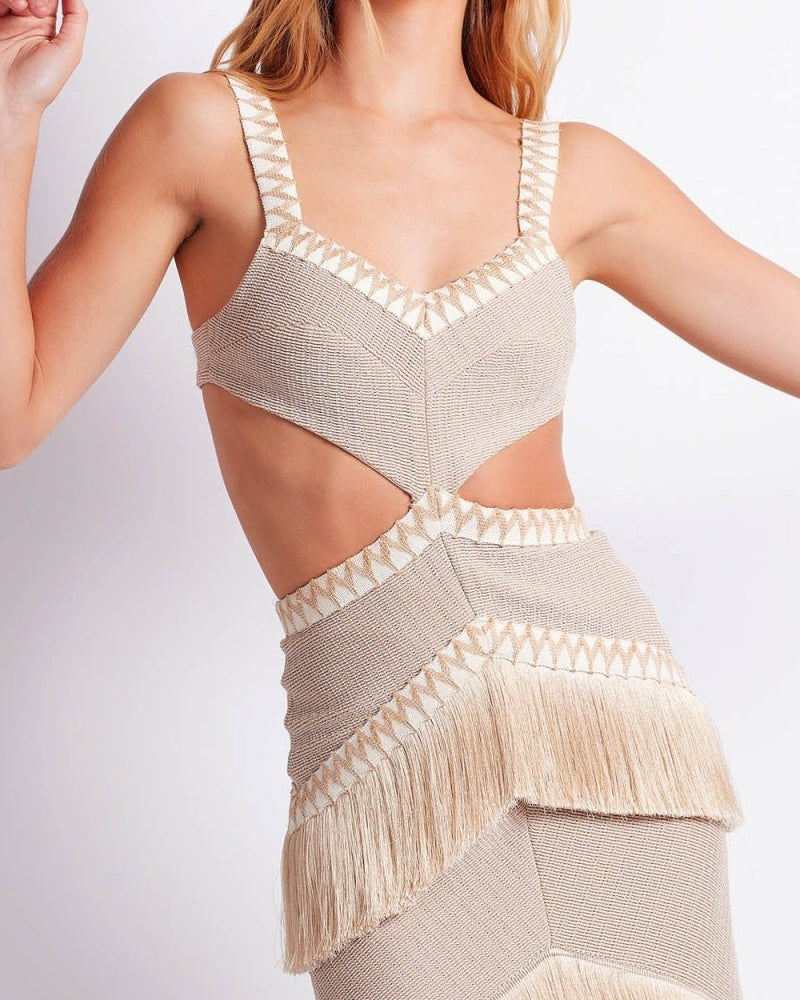 Valentina Kesik Püsküllü Örgü Maxi Elbise