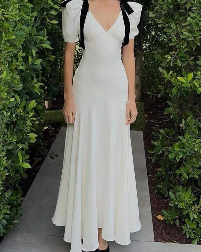 Valentina Puf Kol Fiyonklu Maxi Elbise