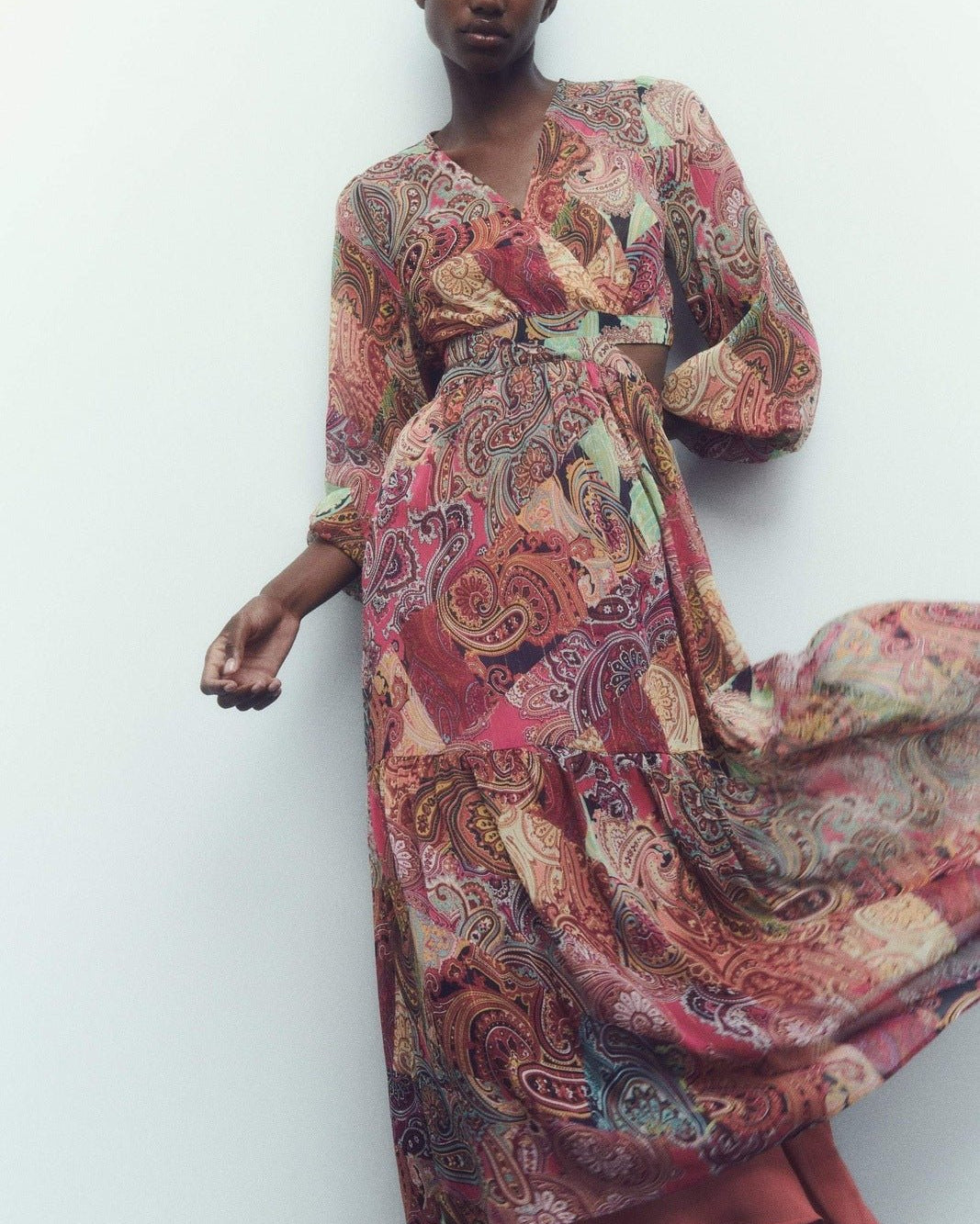 Valerie Baskılı Cut-Out Flare Maxi Elbise