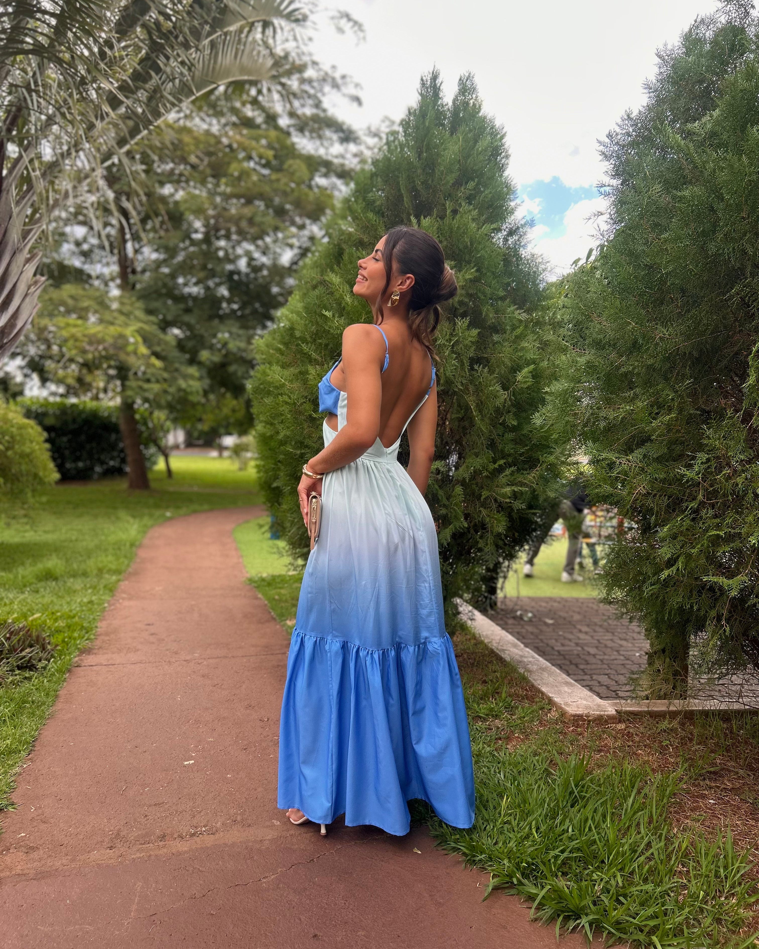 Nice Kontrast Geçişli Sırt Detay Uzun Elbise