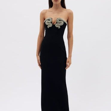 Virginia Kristal Taşlı Straplez Polyester Maxi Elbise