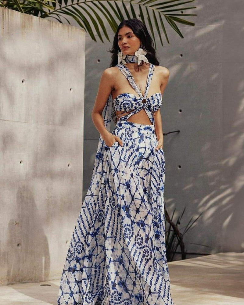 Virginia Baskılı Cut-Out Maxi Elbise