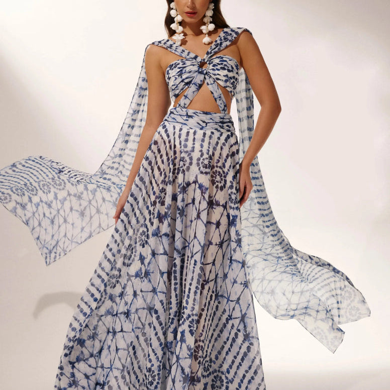 Virginia Baskılı Cut-Out Maxi Elbise