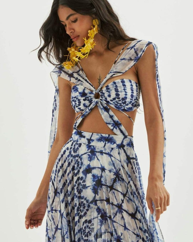 Virginia Baskılı Cut-Out Maxi Elbise