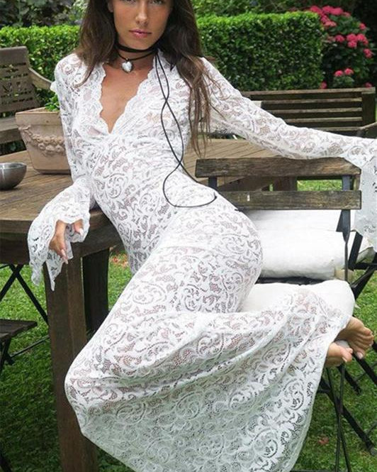 Virginia Şeffaf Dantel Denizkızı Uzun Elbise