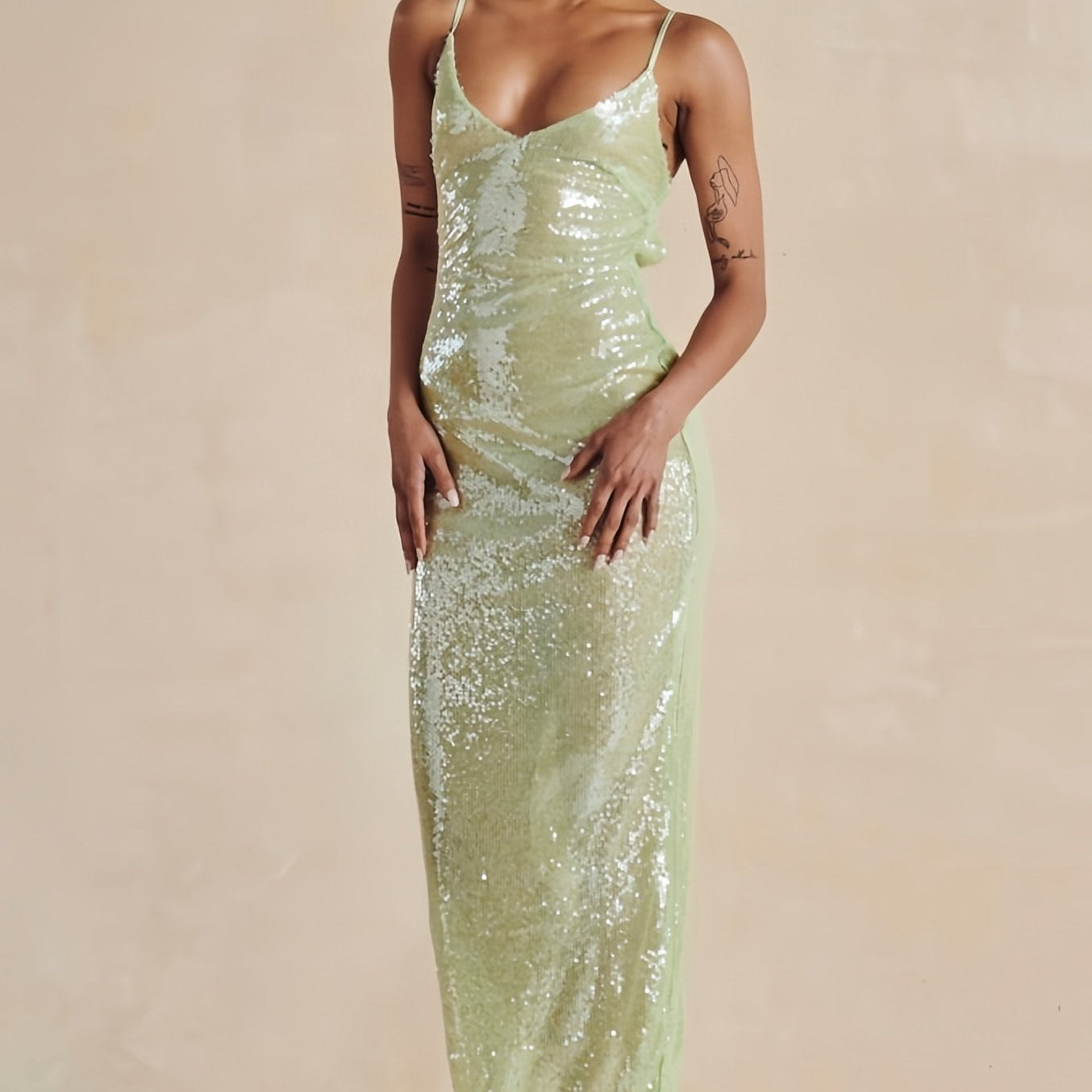 Vita Sırtı Açık Payetler Slip Maxi Elbise