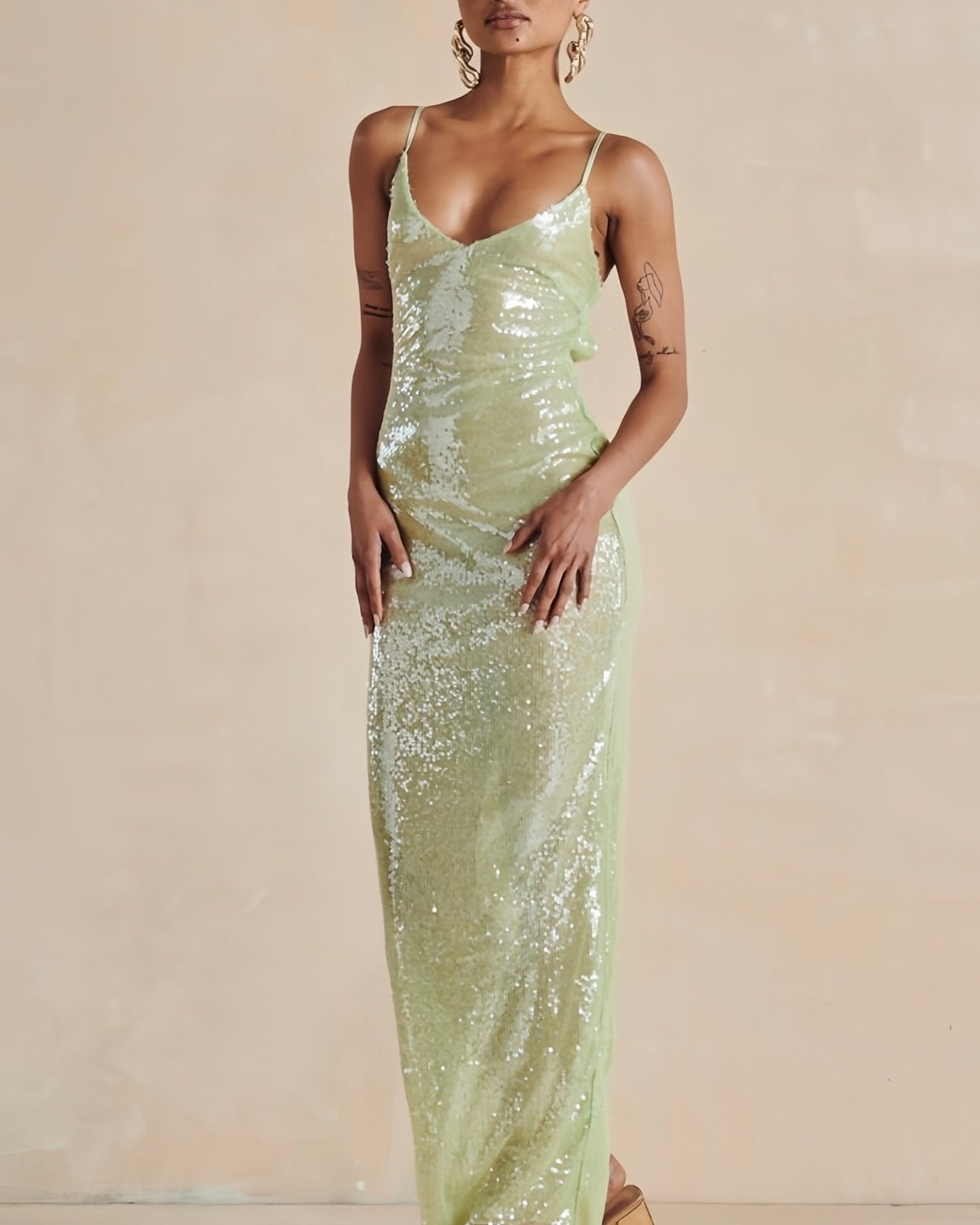 Vita Sırtı Açık Payetler Slip Maxi Elbise