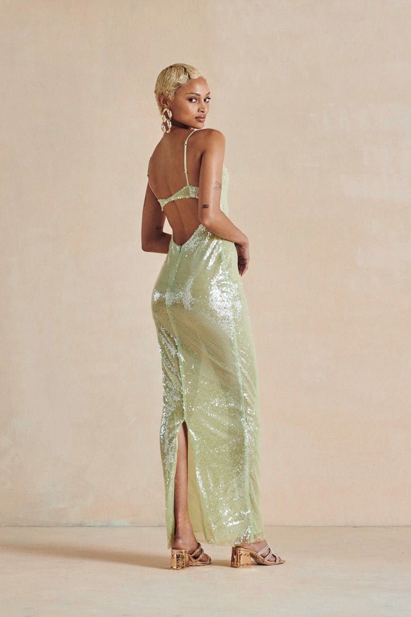 Vita Sırtı Açık Payetler Slip Maxi Elbise