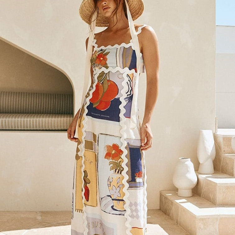 Xenia Baskılı Ric Rac Maxi Elbise