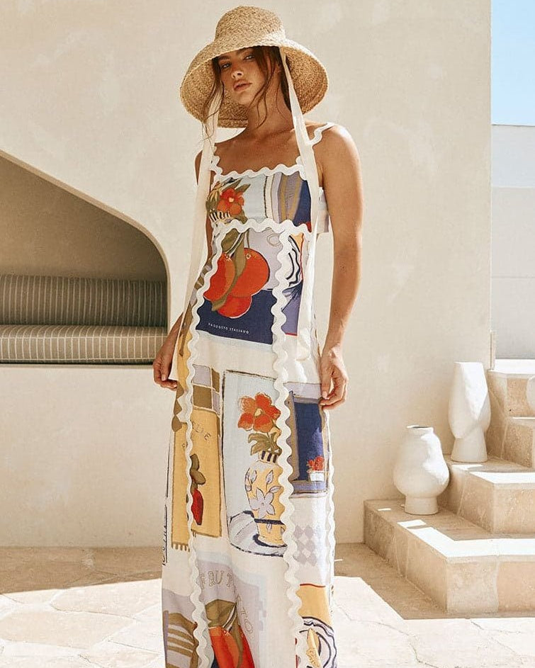 Xenia Baskılı Ric Rac Maxi Elbise